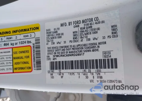 2022 Ford Bronco Sport Outer Banks from USA, damaged, VIN 3FMCR9C60NRD28917